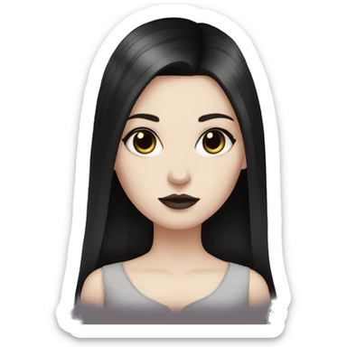 white girl, dark hair, goth style, straight hair, black eyes sticker