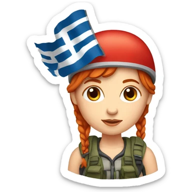 female mountaineer red hair with cap with easter egg and greek flag  sticker