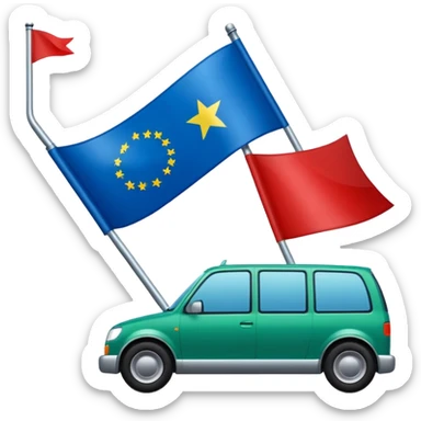 bandera mitad superior, azul y mitad inferior verde con una rueda de carruaje roja en el centro sticker