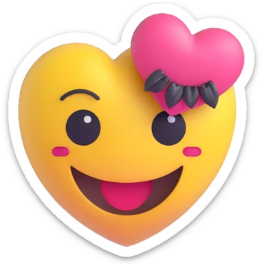 3D smiley emoji, large eyelashes, girly, heart-shaped hair clip, happy sticker