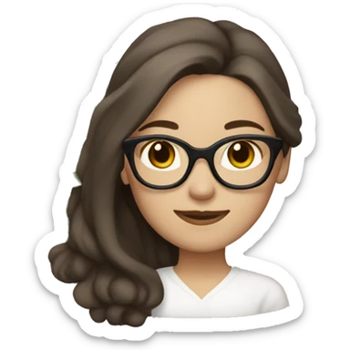 Brunette woman with white skin and glasses, 2C long hair. She has a flower in her hair  sticker