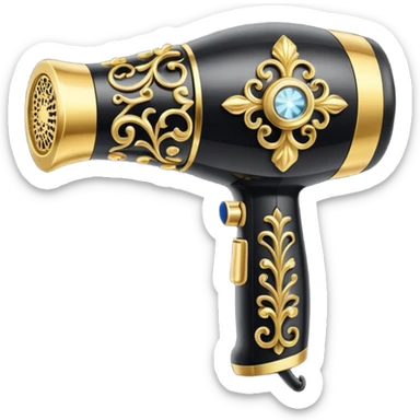 black blow dryer covered in jewelry sticker