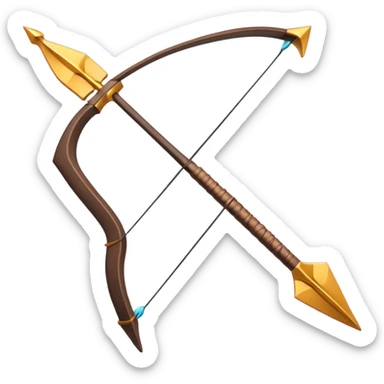 Clash of Clans aesthetic: Cinematic Playful Pixel 3D isometric  Bow & Arrow Emoji, rendered in a 3D vector-style similar to standard emojis with minimal shading and bold, simplified shapes. A compact, distinct form with signature details, softly glowing with a pixelated adventure charm. Simplified yet unmistakably iconic, highly detailed and consistent, glowing with a soft radiance and high shine. Stylized with a touch of classic pixel-art charm and a soft glowing outline, capturing the essence of a beloved gaming relic with a friendly, playful manner! sticker
