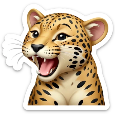cinematic-realistic-yawning-young cute jaguar-portrait-emoji,-head-tilted-slightly-with-a-dramatic,-wide-open-yawn,-showcasing-a-lithe,-graceful-build-with-distinctive-rosette-patterns-and-sleepy,-half-closed-eyes,-simplified-yet-irresistibly-adorable, realistic sticker