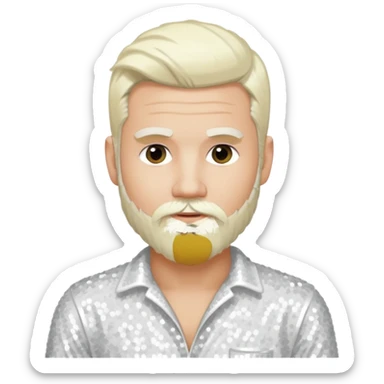 Justin Jeffre (b.1973) from 98 Degrees with platinum blonde hair and beard beard, white sequin outfit sticker