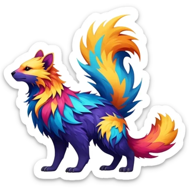 a colorful edgy vernid-fionbri-animal-creature with splash patterns full body sticker
