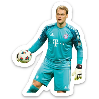 Manuel Neuer, detailed football goalkeeper, blue jersey, gloves, dynamic pose sticker