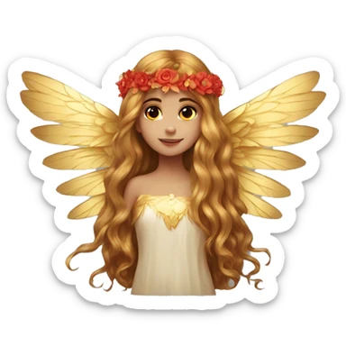 big wings, flower, Beautiful, fairy, gold,red, long hair sticker