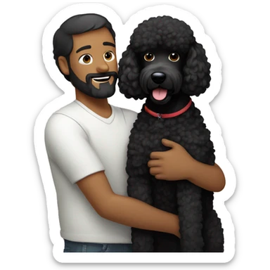Man with black haired and beard hugs her Black-Poodle-Black-dog sticker