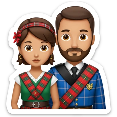 scottish man with stubble in kilt with brunette wife sticker