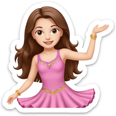 happy white long brunette hair girl with hazel eyes in light pink salsa dancing sticker