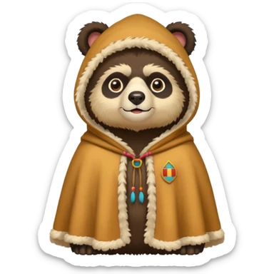 Spectacled bear wearing a chullo and a poncho that says I.T.I. CUSCO on the chest sticker