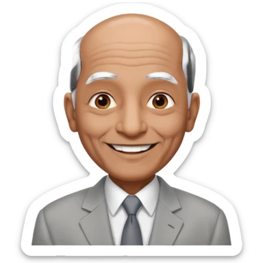 70 yr old indian man, almost bald, some white hair, light grey business suit, big smile, dark brown skin, no moustache
 sticker