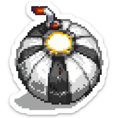 Classic round black bomb with lit fuse, white highlight, simple pixel art style sticker