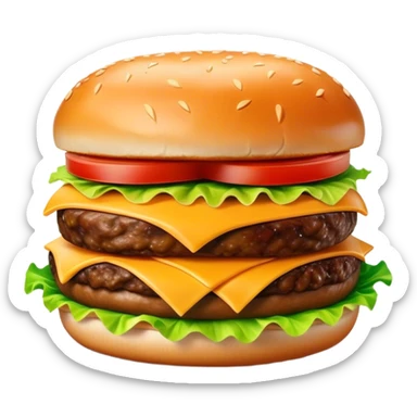 Cinematic Realistic Cheeseburger Dish Emoji, showcasing a juicy burger layered with cheese, lettuce, and tomato on a toasted bun rendered with lifelike detail and vibrant, inviting lighting. sticker