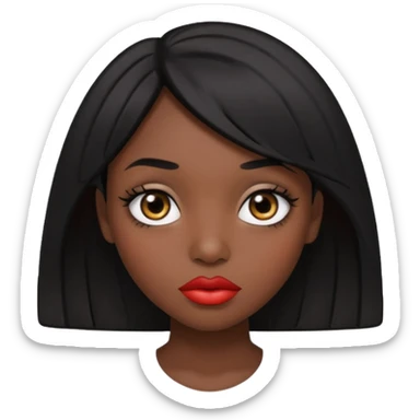 Dark skin gurl with black hair, big lips m, dark brown eye, octagon face shape and chinky eyes  sticker