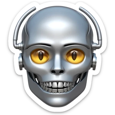 3D render of Steel Jaw, futuristic cyborg aesthetic, fusion of organic skin and chrome metal, brushed steel lower jaw attached to a pale skin face, emoji style, isolated on white background --v 6.0. sticker