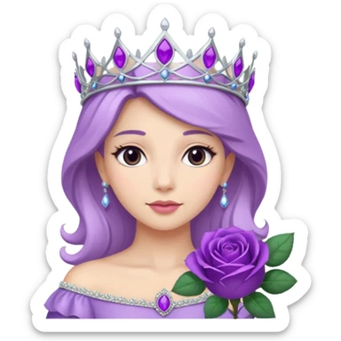Purple rose with silver tiara and a purple emblem leaf wreath sticker
