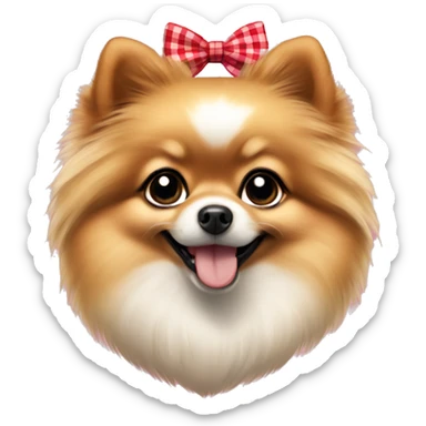 Pomeranian dog puppy with a checkered bow collar sticker
