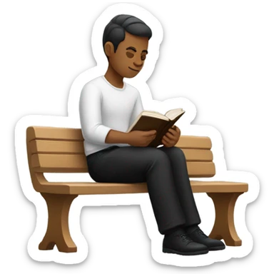 white person sitting on bench wearing black trousers  reading a book  sticker