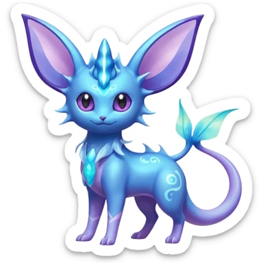 Shiny Sparkly Bioluminescent Glowing Espeon-Lumineon-Vaporeon-Amaura-Dragonair-Fakémon-hybrid-creature (full body)  sticker