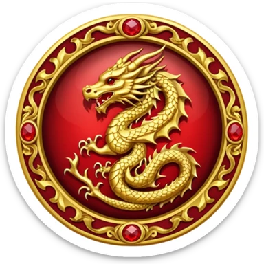 Golden Dragon with wings crest/brosch in a circle with red gems sticker