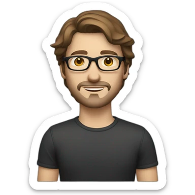 male caucausian designer with shoulder length brown hair and black rimmed glasses sticker