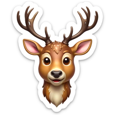Cinematic Comical Deer Portrait Emoji, Head tilted dramatically with an exaggeratedly amused expression, featuring a sleek dappled Fur and whimsically contorted antlers, wide, expressive eyes filled with playful disbelief, Simplified yet hilariously expressive features, highly detailed, glowing with a slightly sassy glow, high shine, dramatic yet playful, stylized with an air of cheeky woodland mischief, bright and endearing, soft glowing outline, capturing the essence of a spirited and over-the-top deer, so meme-worthy it feels like it could side-eye its way into forest folklore instantly! sticker
