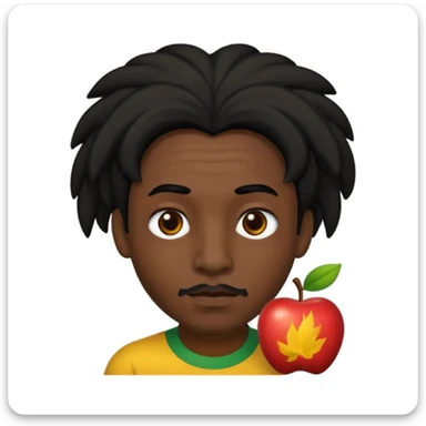 a man with black skin, black hair, black eyes, black eyebrows, black nose, brown lips, and rasta hair, apple emoji style, no text, neutral expression sticker