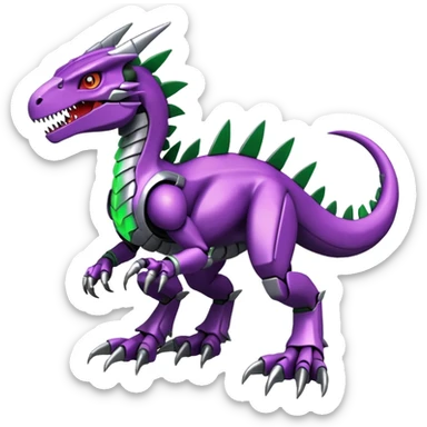 Cool Edgy Purple Green Digimon-Fakemon-Guilmon-Velociraptor-Dragon-Mecha full body sticker