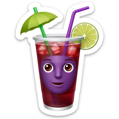 maroon purple cocktail with a lime wedge in the drink in a plastic cup with lid and straw - no lime on edge

 sticker