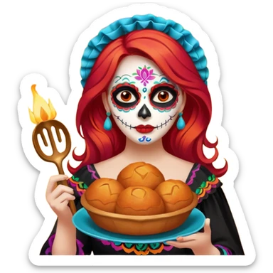 Día de muertos cabello rojo pan de muerto papel picado sticker