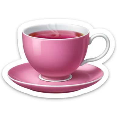 dark pink teacup filled with tea, placed on a matching pink saucer, with gentle steam rising from the cup.  sticker