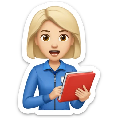 yelling female sport coach with coach wear and holding a notebook sticker