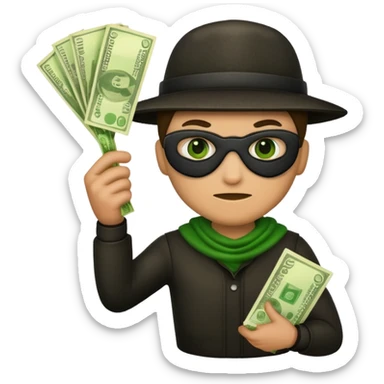 Make a robber emoji holding a bank cash sticker
