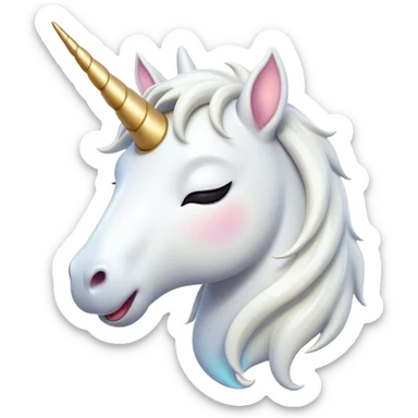 Cinematic Cute Yawning White Unicorn Portrait Emoji, Head tilted slightly with a dramatic, wide-open yawn, showcasing a softly elegant form with a gently cascading mane, a subtly glowing horn and sleepy, half-closed eyes, Simplified yet irresistibly adorable features, highly detailed, glowing with a soft, cozy magical glow, high shine, relaxed yet expressive, stylized with a dash of whimsical enchantment, soft glowing outline, capturing the essence of a drowsy yet affectionate white unicorn that appears ready to stretch and yawn its way out of the screen! sticker
