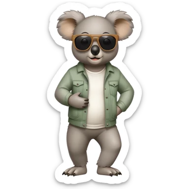 anthropomorphised koala in casual clothing, wearing dark sunglasses, walking upright in standard pose sticker