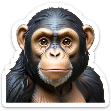 Cinematic Noble Chimpanzee Portrait Emoji, Poised and wise, with a lean, agile build adorned with textured fur and deep, thoughtful eyes, Simplified yet sharp and sophisticated features, highly detailed, glowing with a soft, contemplative glow, high shine, intelligent and vigilant, stylized with an air of primate regality, focused and attentive, soft glowing outline, capturing the essence of a watchful guardian that feels as though it could step out of the screen with effortless authority! sticker