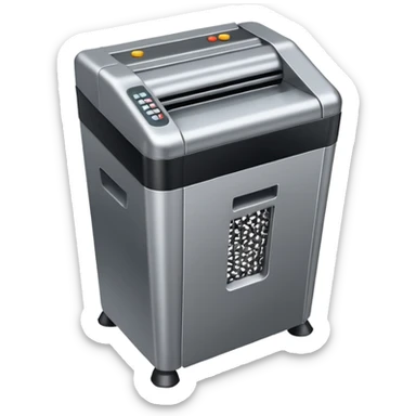 Crea un emoji de una maquina que sea un molino picador de plastico. Debe tener un agujero en la parte de arriba y abajo un hueco por donde saldra el plastico molido sticker