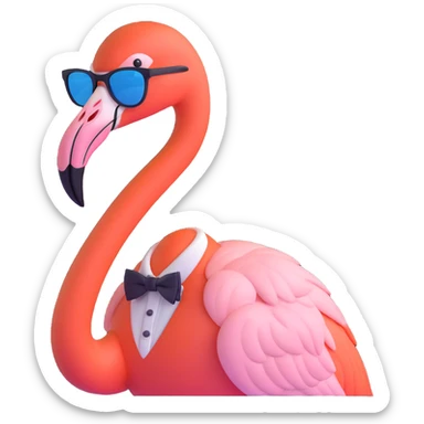 flamingo with sunglasses wearing a bow tie sticker