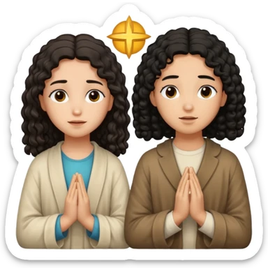 Jesús osea dios con una niña de rulos morocha orando sticker