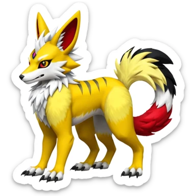 Feral Quadrupedal Digitigrade Renamon-Zeraora-Vernid-Sergal-fusion-hybrid-creature, full body  sticker