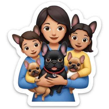 Mother with one black French bulldog and 4 children  sticker