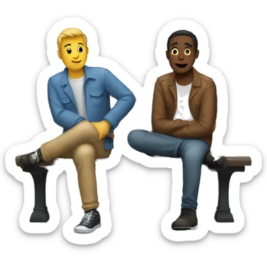 Two guys sitting on  a bench talking  sticker