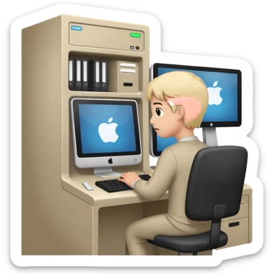 a person entering a computer room in an organized manner sticker