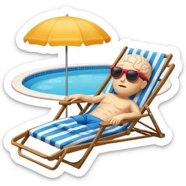 A brain (no body)  lies in a deck chair wearing sunglasses at the edge of the pool. sticker