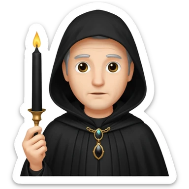 ancient man in black cloak hold a black candle sticker