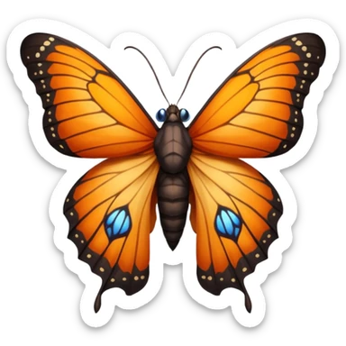 moth with blue eyes mornach butterfly wings orange and yellow with red godzilla eyes on the wings, brown tail, black Moth Insect Arms and legs almost like mothra sticker