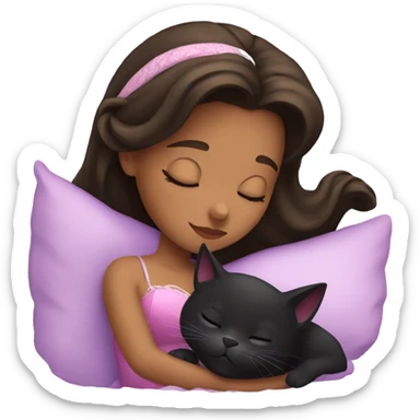 brunette Sleeping beauty girl with black kitty sticker