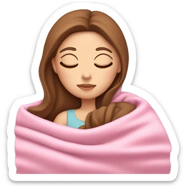 White girl with brown hair sleeping with pink blanket sticker